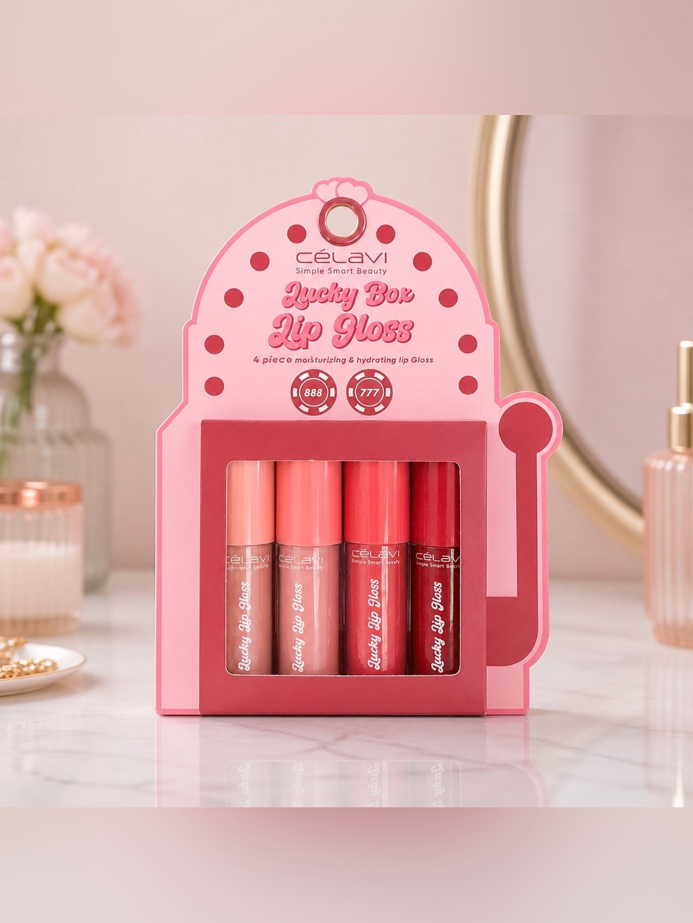 Celavi Lucky Box Lip Gloss Set – 4 Piece Pink & Red Shades